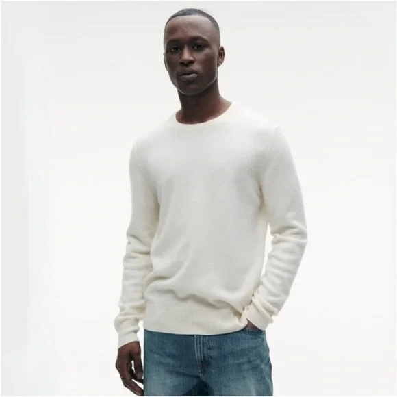 Naadam Essential 100% Cashmere Sweater Cream Color Crewneck Unisex Size Large - Picture 2 of 8